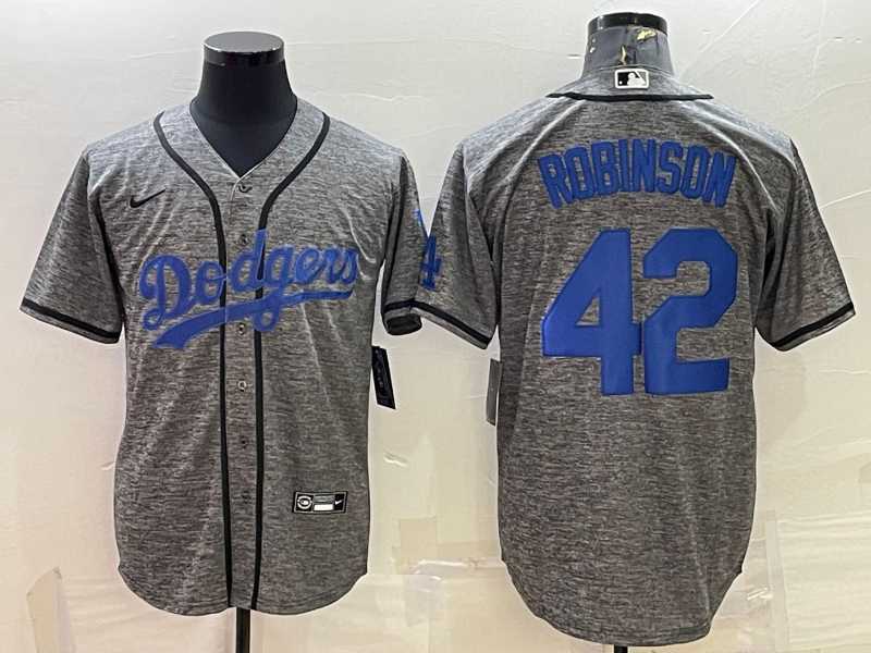 Mens Los Angeles Dodgers #42 Jackie Robinson Grey Gridiron Cool Base Stitched Baseball Jersey->los angeles dodgers->MLB Jersey